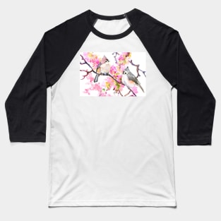 Titmice and Cherry Blossom Baseball T-Shirt